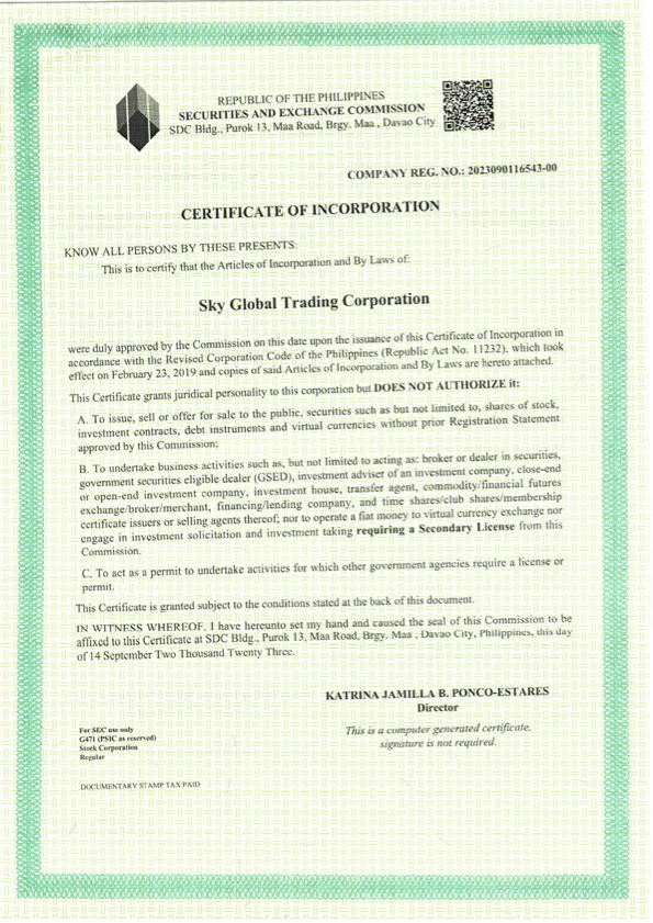 SEC Certificate of Incorporation